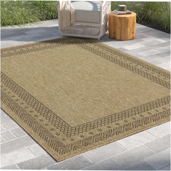 JERFIT Indoor Outdoor Rug 8x10 Feet, Natural Jute Flatweave Area Rug, Water Resistant Polypropylene, Easy Clean Reversible Low Pile Carpet for Patio Garden Living Room