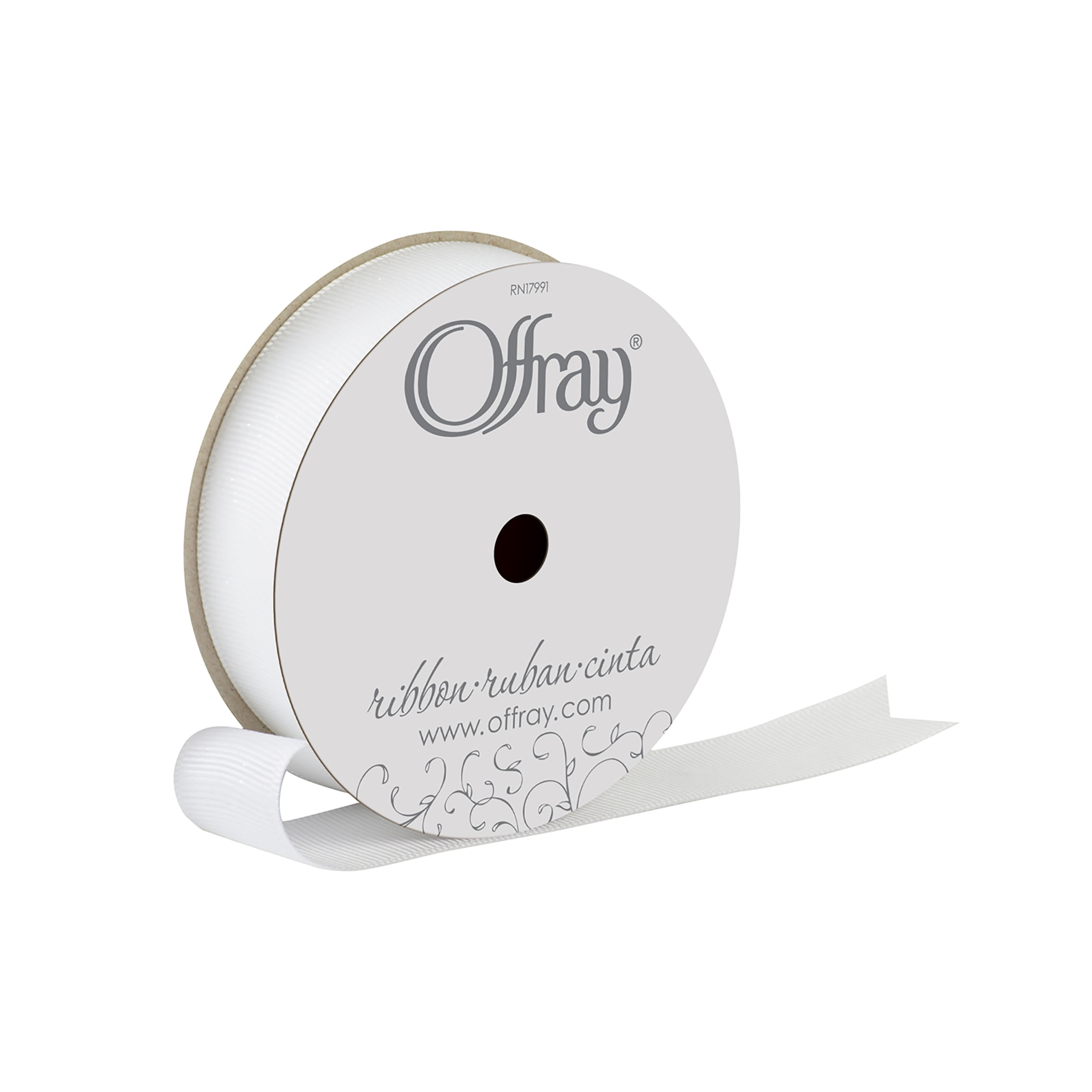 Offray Ribbon, White 7/8 inch Grosgrain Glitter Polyester Ribbon for Sewing, Crafts, and Gifting, 9 feet, 1 Each