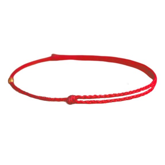 Handcraft Lucky Red Rope Bracelet with Gold Beads Adjustable Length Handchain
