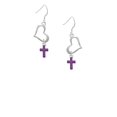 thumbnail image 2 of Delight Jewelry Silvertone Small Purple Crystal Cross Open Heart French Earrings, 2 of 4