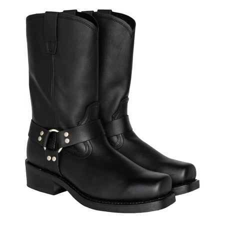 

eileial Women s Knee High Boots Side Zipper Motorcycle Boots Square Toe Low Heel Fashion Buckles Biker Riding Boots Black 11