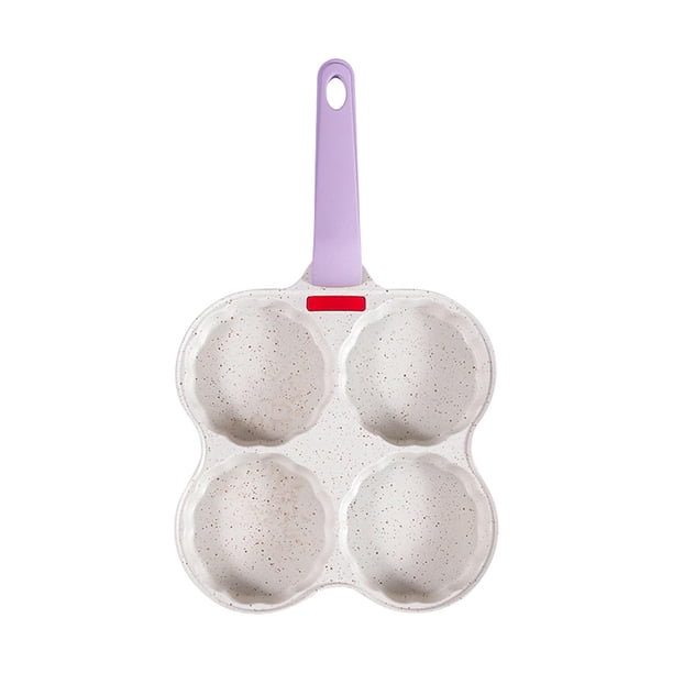 Sartén para huevos, sartén para cocinar huevos, 4 agujeros con asa para colgar, antiadherente, para hamburguesas y huevos. Mango Violeta