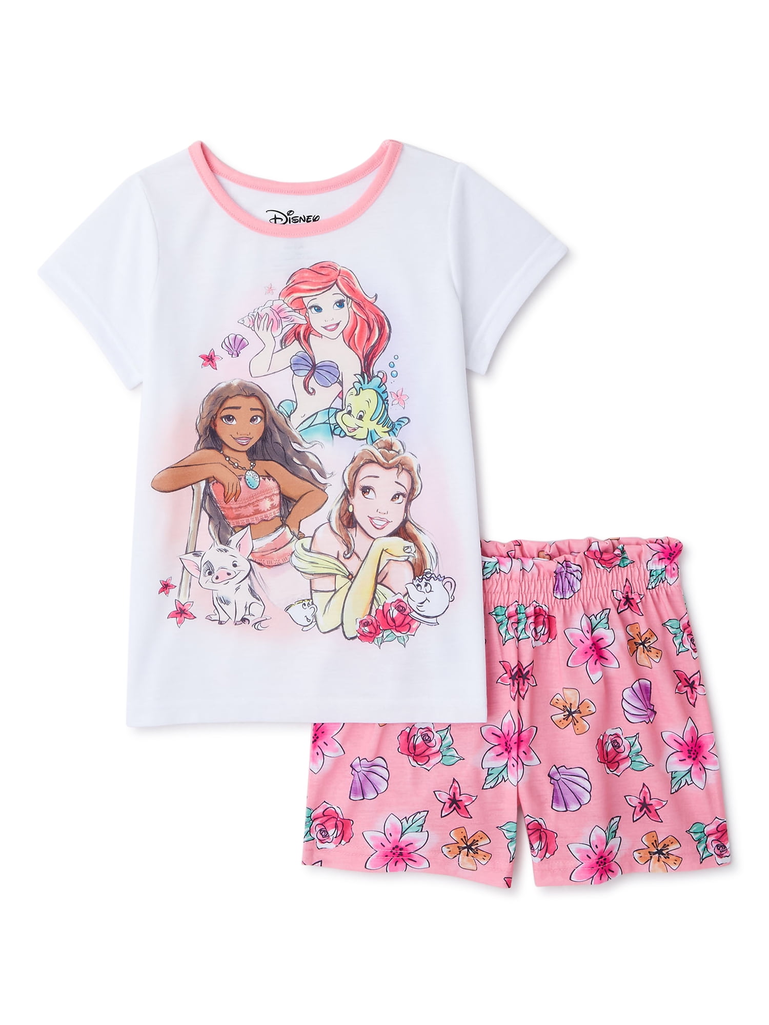Disney Princess Girls Pajamas Kids PJs Short Sleeve 2PC Pajama Set, 4