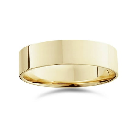 - High Polished Flat 6MM Mens Wedding Band Ring 14K Yellow Gold
