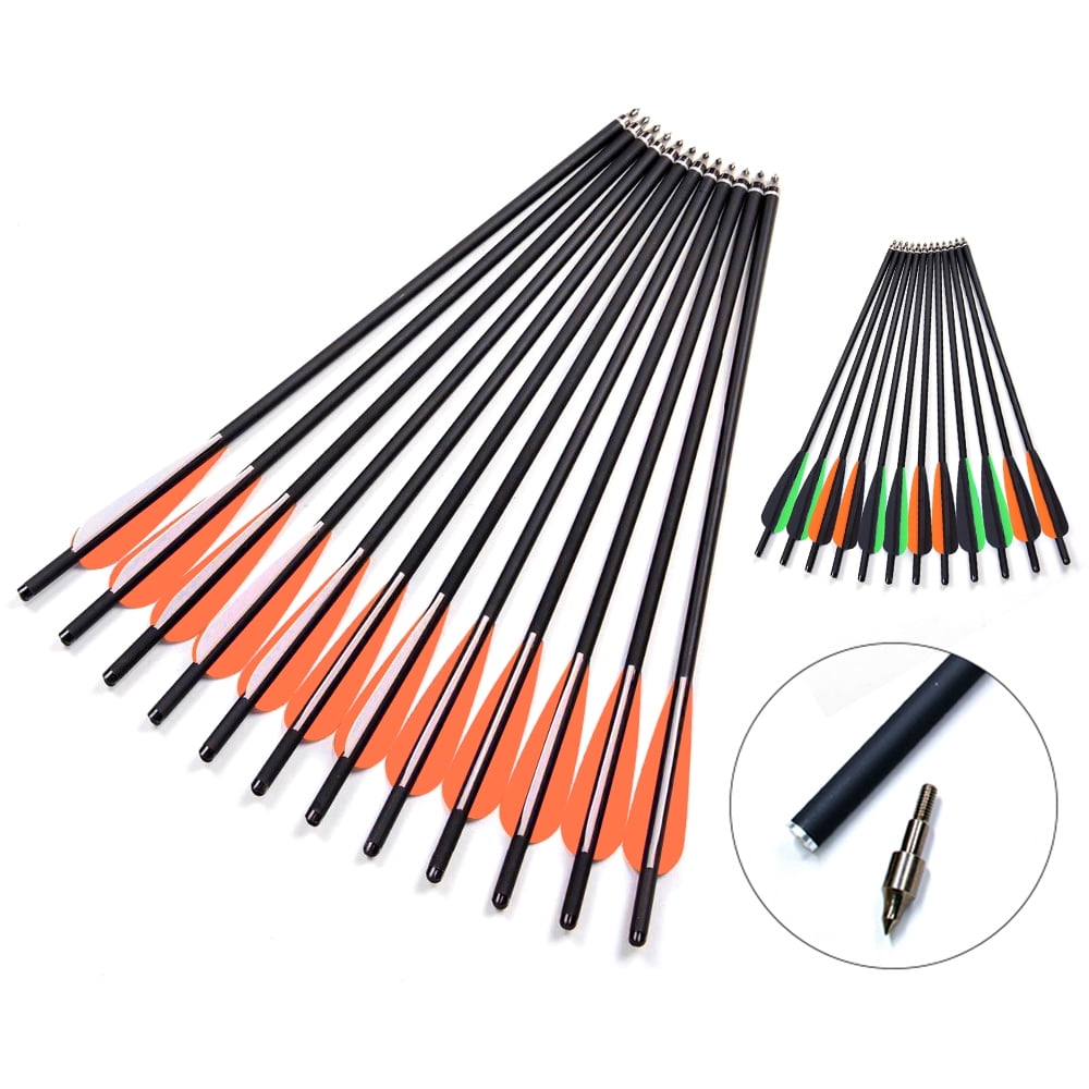 Black 12pc 20'' Carbon Arrows Replaceable Tips Fit For Crossbow Archery Hunting 