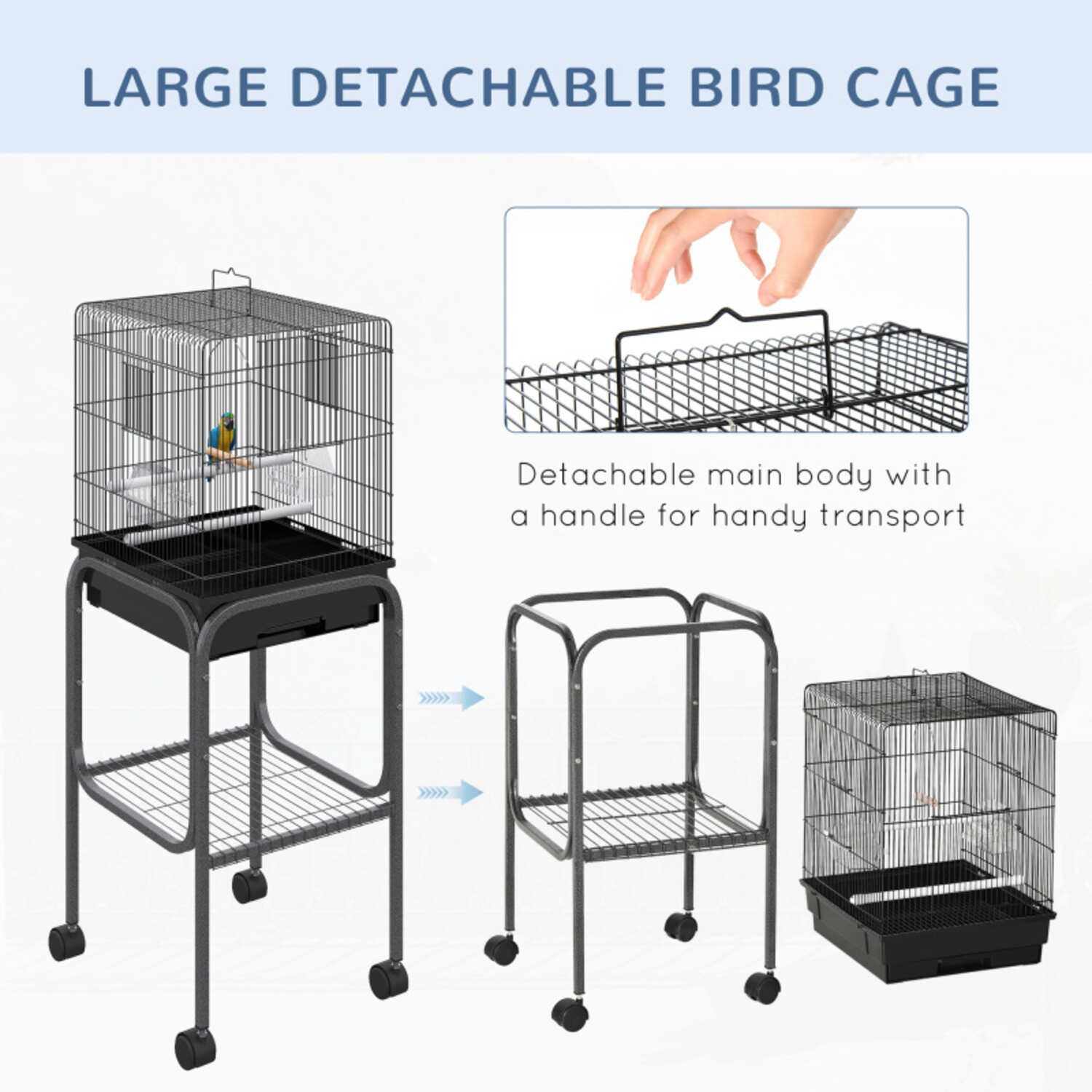 Indoor Metal Bird Cage with Stand  Wheels  Spacious Parrot Cage/Aviary for Small to Medium Birds Easy to Move  Clean