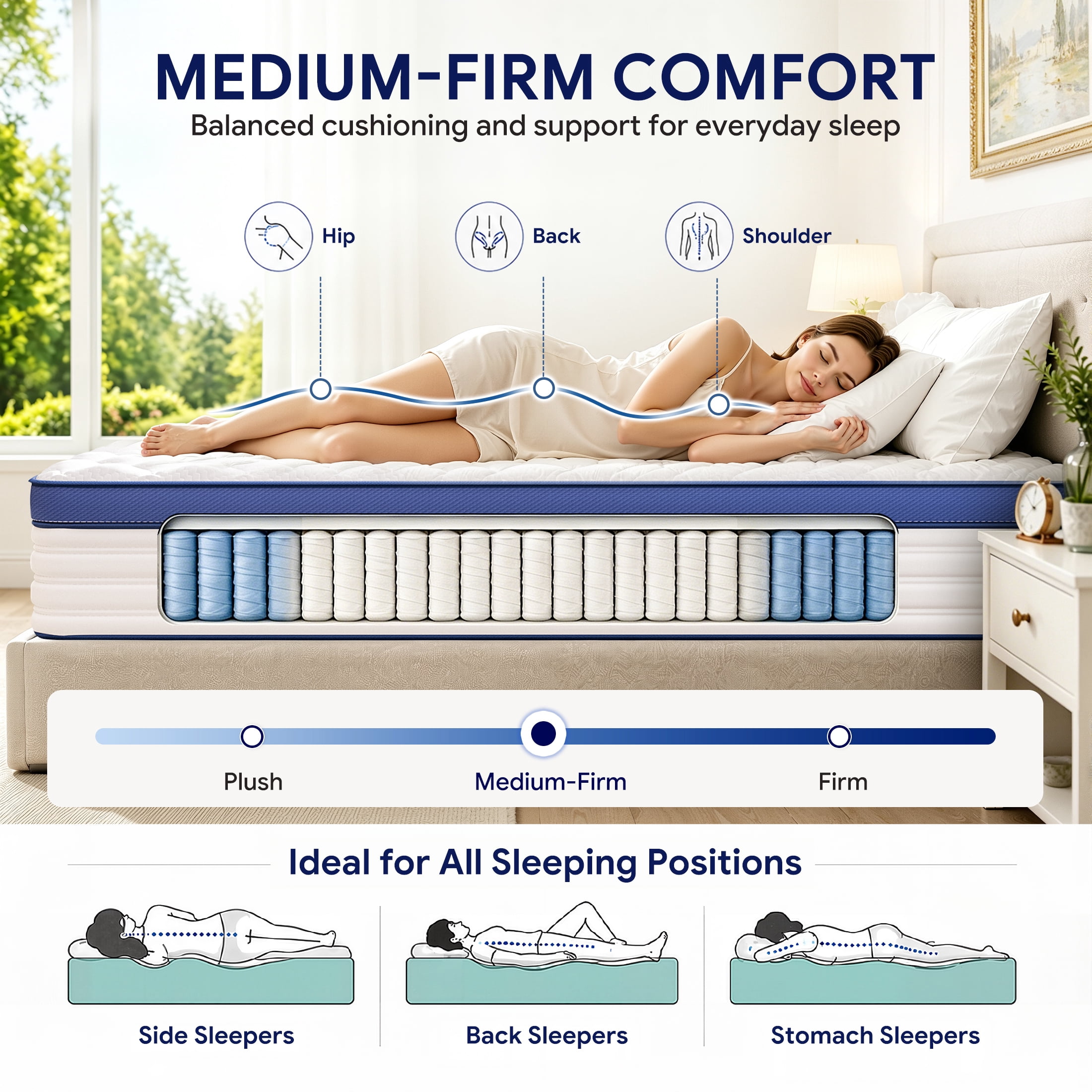 PAPROOS King Mattress, 12 Inch Hybrid Memory Foam Mattress in a Box, Medium Firm King Size Mattress with Pocket Springs, Motion Isolation, Cooling Breathable Fabric, Edge Support, CertiPUR-US, Blue