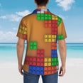 thumbnail image 4 of Susaid Colorful Building Blocks A Print Short Sleeve Shirts Button Down Casual Shirts Summer Beach Aloha Button Down Short Sleeve for Men ,Small, 4 of 7