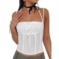 thumbnail image 2 of Yunliwuli Women's Crop Camisole Slim Lace Trim Tie-Up Halter Neck Backless Spaghetti Strap Tops for Summer, 2 of 10