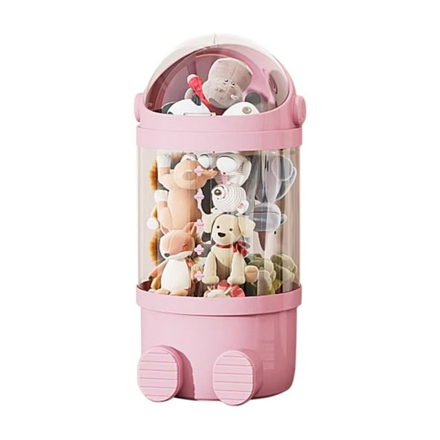 Pink Kids Toy Storage Bucket Transparent Multi-Layer Organizing Box For Dolls Plush Toys Storage Tube Ragdoll Dolls Organizer Portable Storage Solution 1Pc