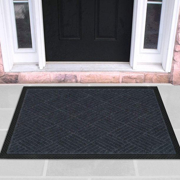 Ribbed Carpet Rubber Backed Entrance Scraper Door mat (18" x 30", Charcoal) Entrance Rug Indoor