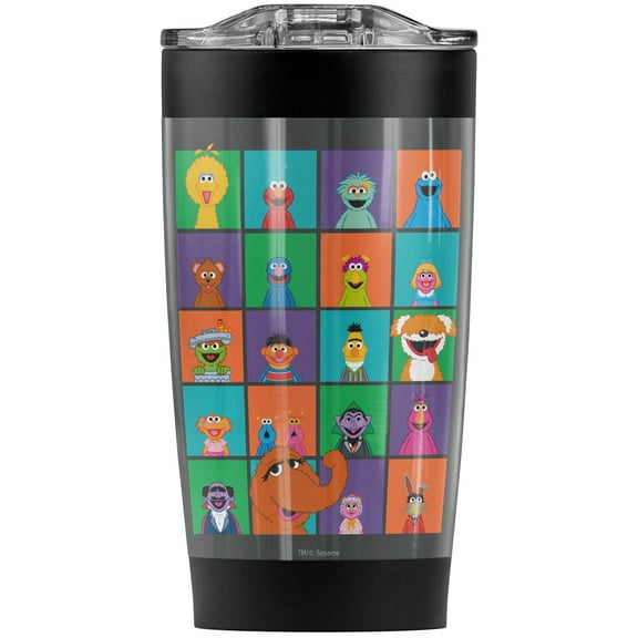 Sesame Street/Character Squares Stainless Steel Tumbler 20 oz Coffee Travel Mug/Cup, Vacuum Insulated & Double Wall with Leakproof Sliding Lid | Great for Hot Drinks and Cold Beverages