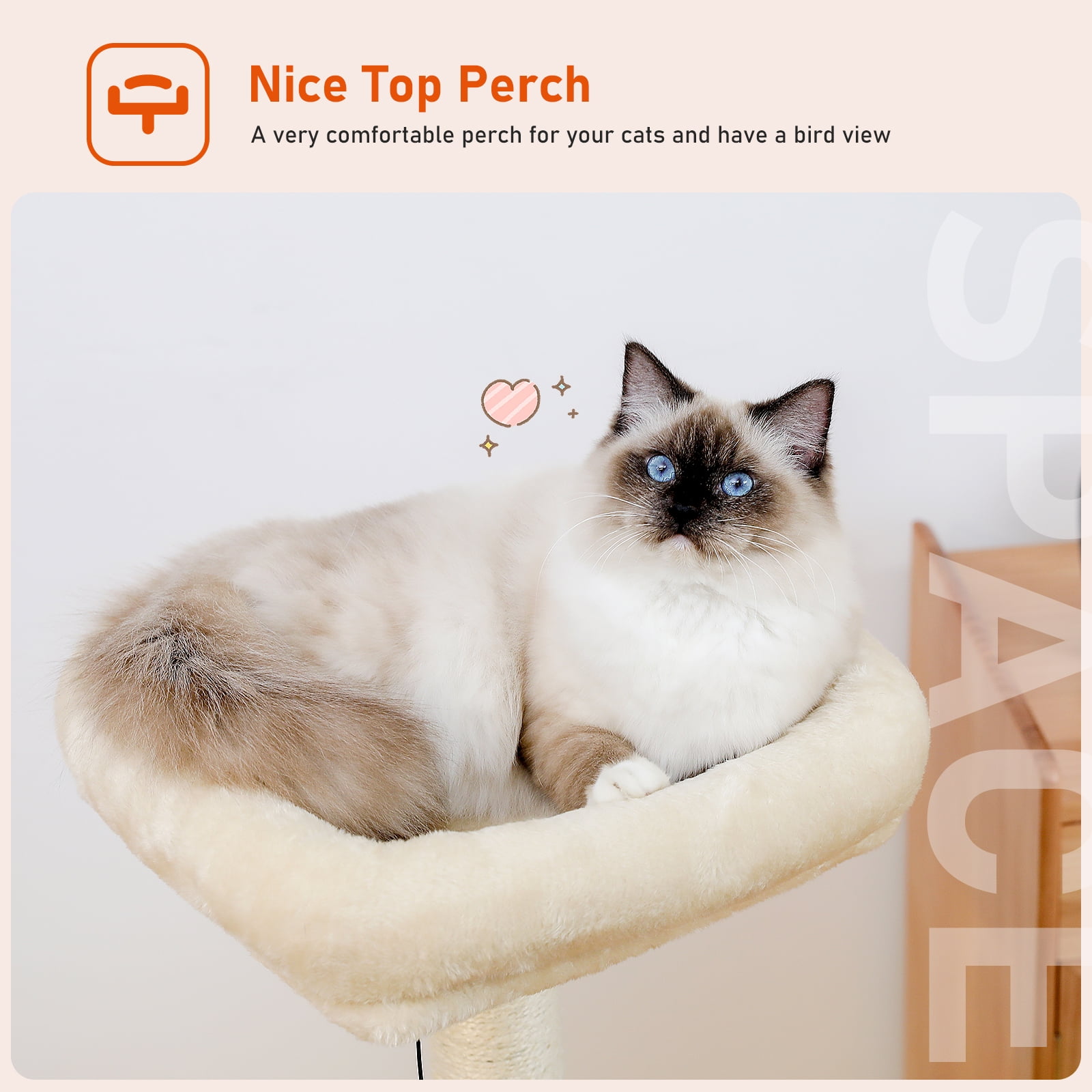 Pefilos 43" Modern Cat Tree for Indoor Cats,Multilevel Play House Cat Tower with Cat Condo, Scratching Post, Cozy Hammock and Plush Pompom, Beige
