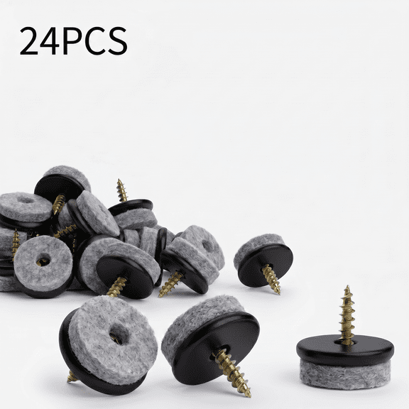 ROSEXIXI Furniture Feet 24pcs Felt Pads For Chair Legs With 1.1 inch Black Self Tapping Screws, Anti-Noise Screw-In Leveling Feet For Coffee Table Legs Footstool Desk Foot Rest Couch And Sofa Bases