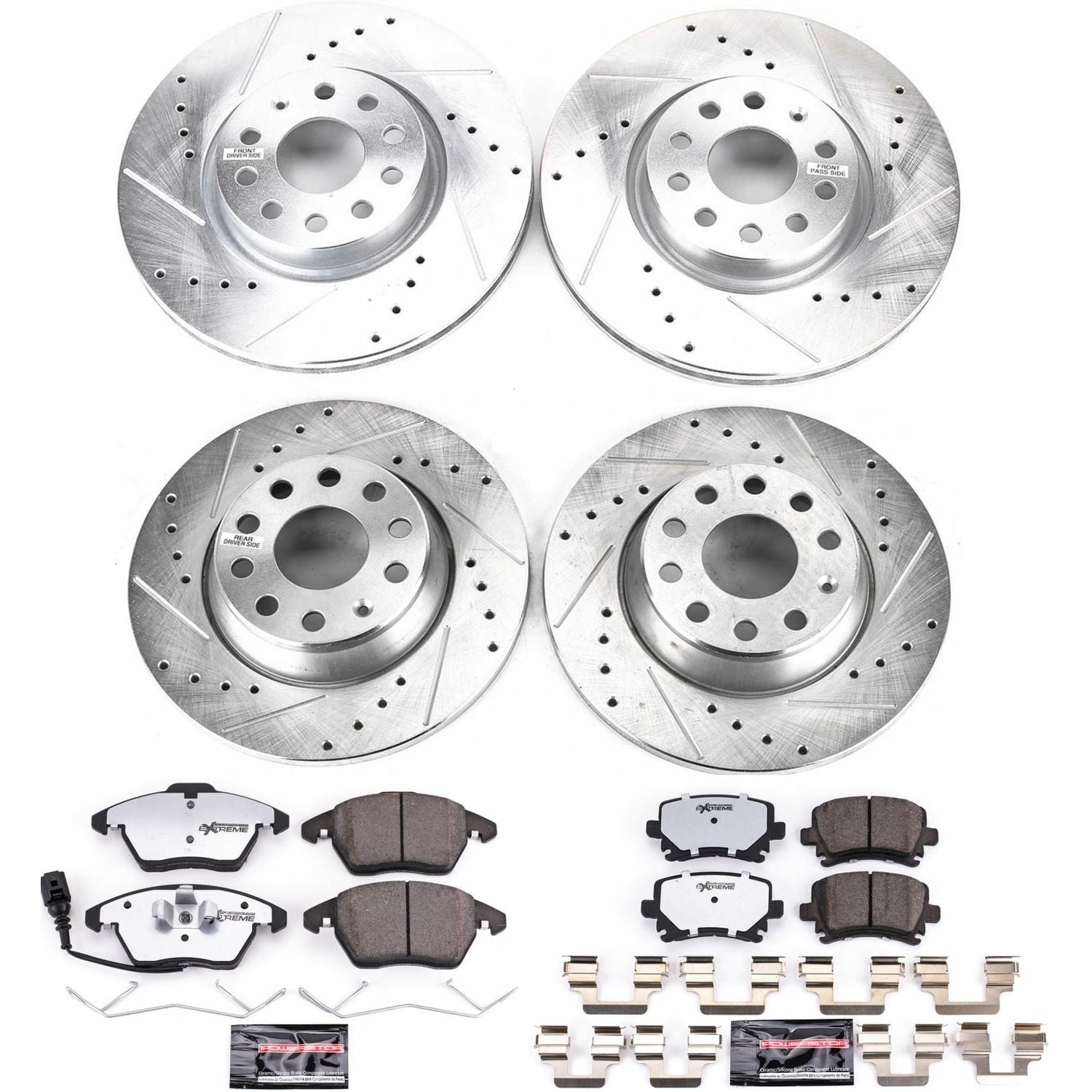 PowerStop Front and Rear Z26 Street Warrior Carbon-Fiber Ceramic Brake Pad and Drilled and Slotted Rotor Kit Fits: AUDI VOLKSWAGEN Select Models K2260-26