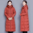thumbnail image 6 of comerut Winter Down Coat Hooded Solid Color Thicken Long Sleeves Pockets Keep Warm Thick Padded Plus Size Women Winter Coat for Outdoor, 6 of 8