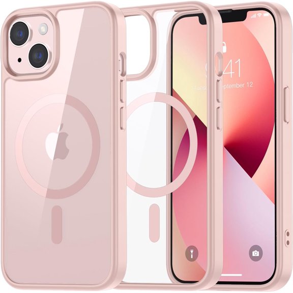 Ultra-Thin Transparent Magnetic Phone Case for Iphone 13, Compatible with MagSafe, Anti-Slip,Pink