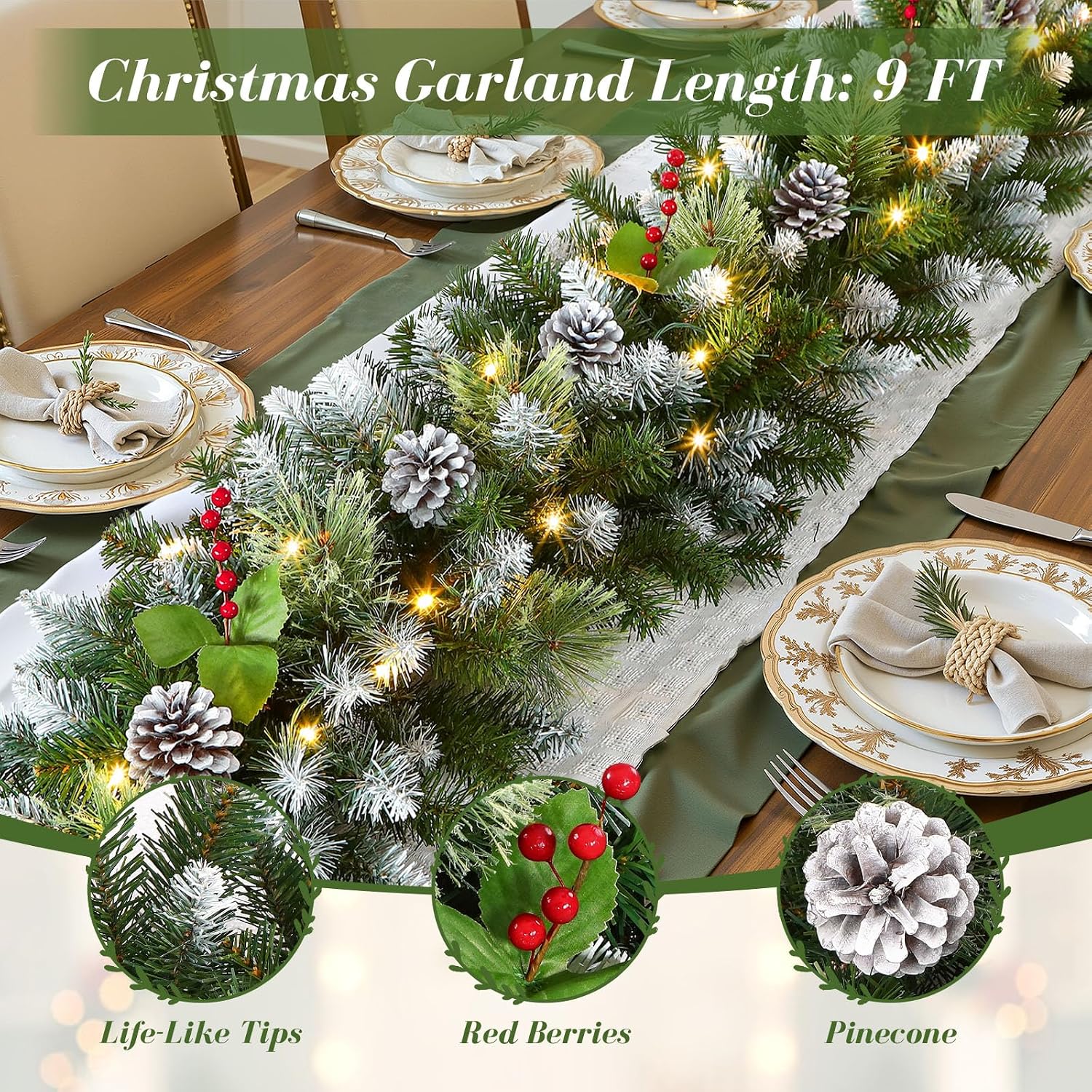 Lolsea 9-Foot Pre-Lit Christmas Garland with Multi-Color LED Lights photo 2
