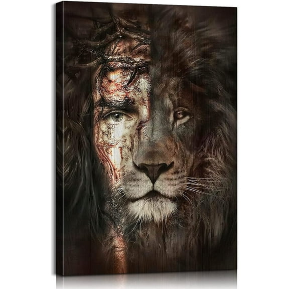 Jesus Wall Art Jesus Lion Painting Jesus Art Jesus and Lion Canvas Wall Art Jesus Pictures Christian Decor Paintings of Jesus Religious Decor for Living Room Bedroom Ready to Hang
