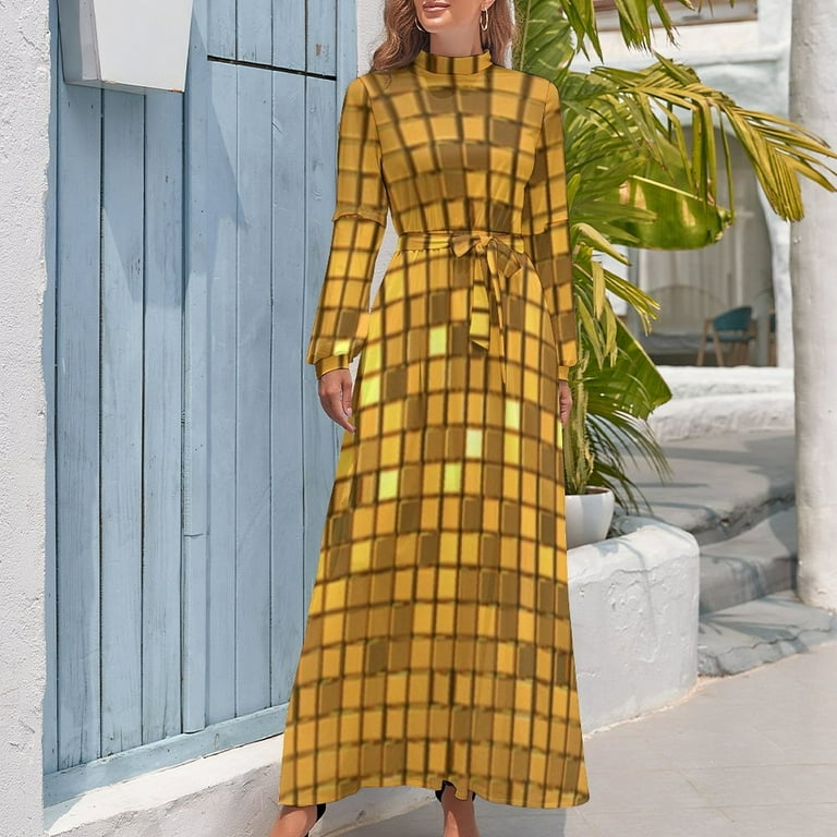 Golden shiny disco ball Long Dress women clothes Dress woman - Walmart.com