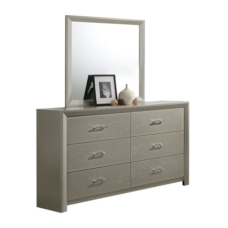 6 Drawer Dresser and mirror Crocodile Texture (Best Drawer Slides For Dresser)