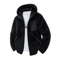 thumbnail image 2 of WTOBBY Men's Stand Collar Lambskin Jacket, Hooded Casual Cardigan Coat, Soft Fleece Lined Outdoor Wear for Cool Weather and Daily Comfort,Black L, 2 of 4