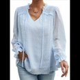 thumbnail image 1 of Blusa Informal de Verano para Mujer, con Lunares Suizos, Cuello en V, Larga, Holgada y Elegante, Ideal para Oficina. Azul L, 1 of 10