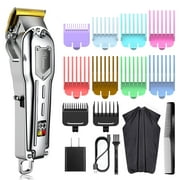 HATTEKER Hair Clippers for Men Professional Hair Trimmer Cordless Barbers Grooming Kit Rechargeable Silver
