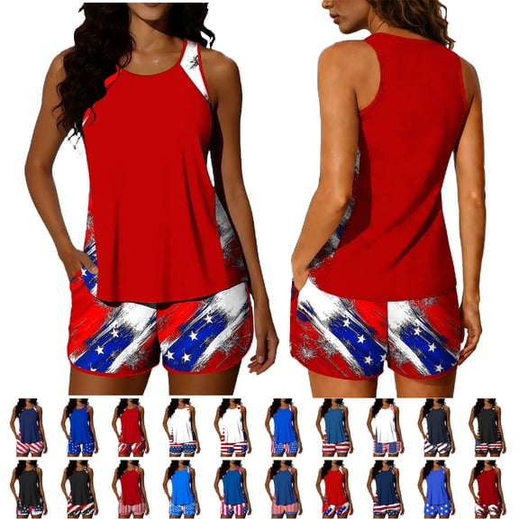 NSLGXD Tankini Tops for Women Swimwear Beach Bathing Suits Lightweight Two-Piece Sets Popular Modest Swimsuit Sets Two Piece Patriotic Swimsuit Sets,Size S-2XL