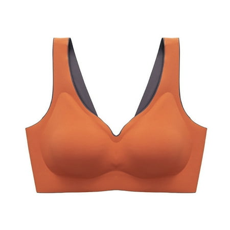 

XIAOFFENN Mesh Bra Seamless Bras for Women Wirefree Comfortable Padded Lift Push Up Thin Soft Back Smoothing Bra Orange M