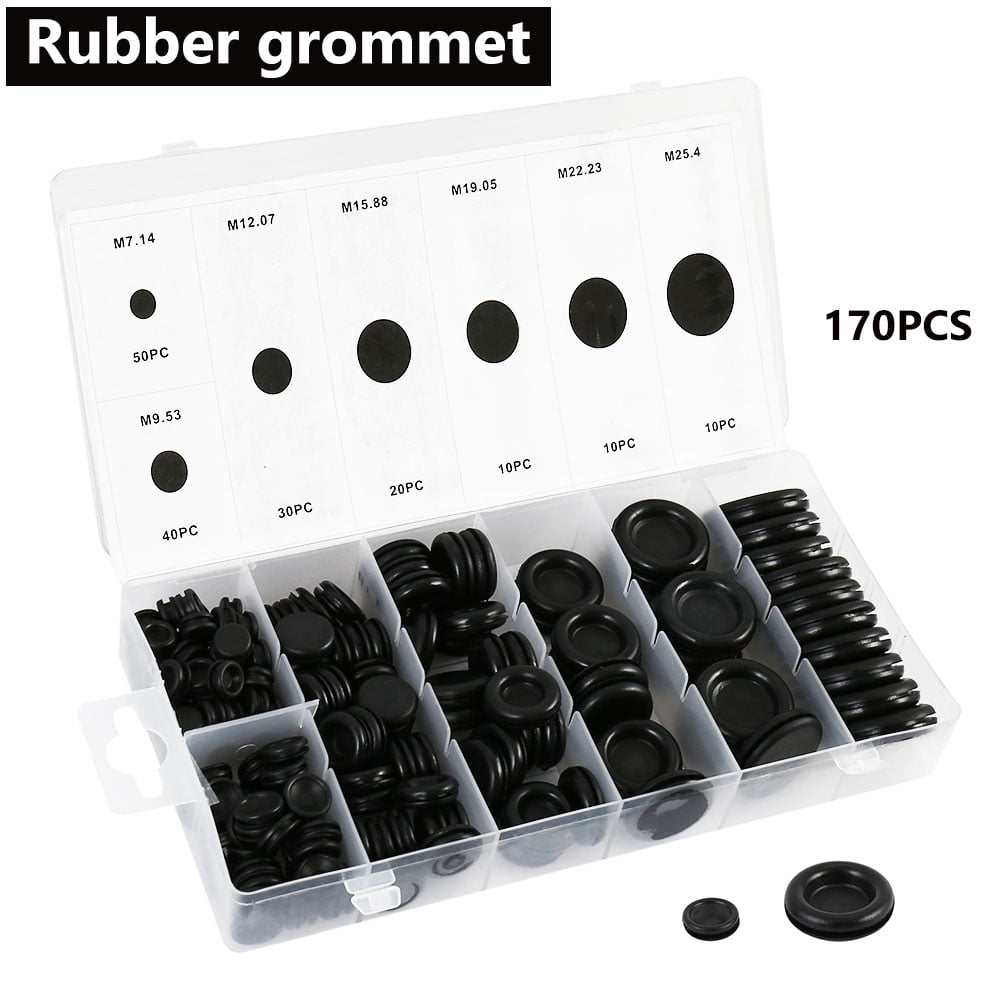 180pcs Assorted Rubber Blanking Grommets Set Open/Closed Blind Plug Wiring Bung 