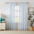 thumbnail image 2 of Bohogeo Teal Floral Leaf Print Poly Sheer Curtains with Linen Texture,2 Panels,84 inches in Length,Light-Filtering Privacy-Friendly Window Drapes with Rod Pocket for Living Room Decor,56W x 84L, 2 of 7