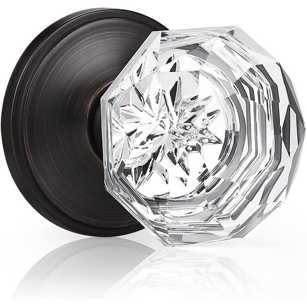 Passage Clear Glass Door Knob in Diamond Shape NonLocking Crystal Door