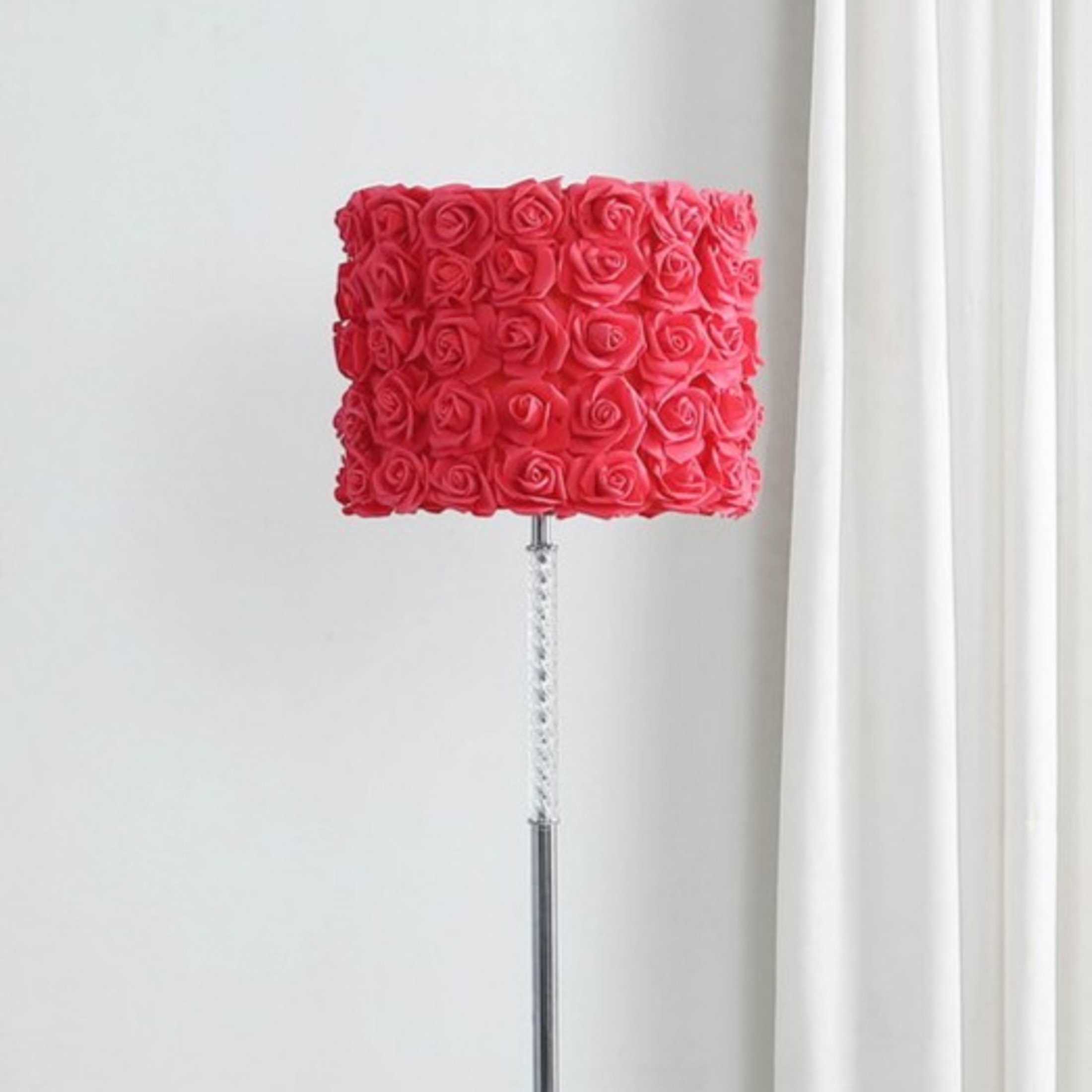 Noble House 63" Roses Floor Lamp, Twisted Acrylic Body, Drum Shade, Step-On Switch, Chrome Base, Red
