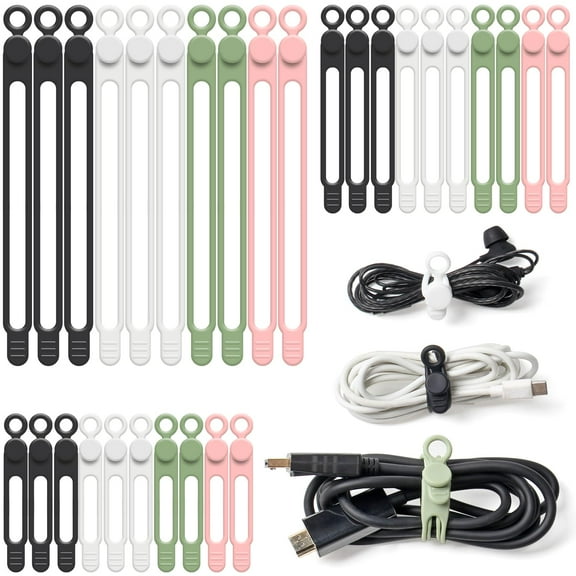 Emlimny 30Pcs Cord Organizer, Silicone Cable Ties Reusable, Cord Ties for Electronics, Multipurpose Elastic Wire Ties, Travel Essentials for Cable Organizer, Wire Organizers for Fastening Cords