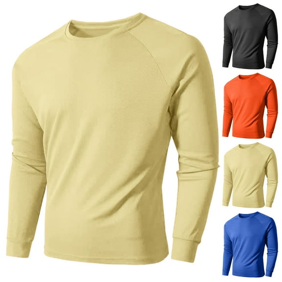 ZRGHAOYLQ Casual Moisture Wicking Men's Plus Size Shirts Quick Dry Long Sleeve Big and Tall Crewneck Tshirt Loose Fit Muscle Shirt Solid Pullover Tops