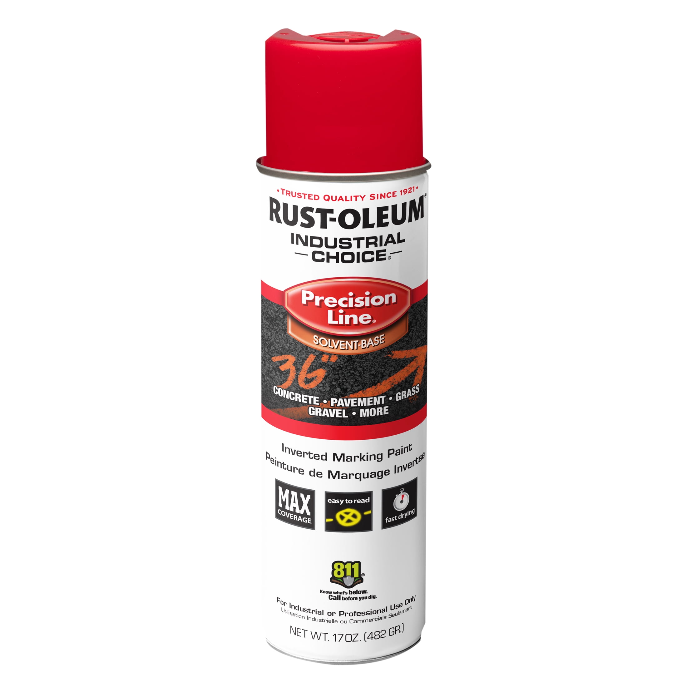 12 Pack, Safety Red, Rust-Oleum Precision Line Marking Flat Spray Paint- 17 oz