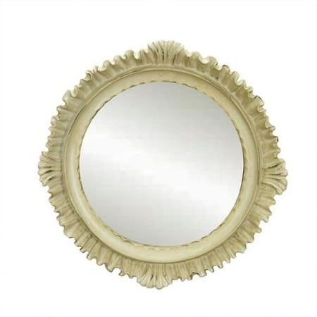 9.25" Vintage Rose Victorian Style Cuff Trim Distressed Cream Decorative Round Wall Mirror