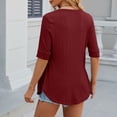 thumbnail image 7 of OSOLU Women Solid Color Square Patchwork Button Mid Sleeve T-Shirt Tee Tops Versatile Dailywear, 7 of 7