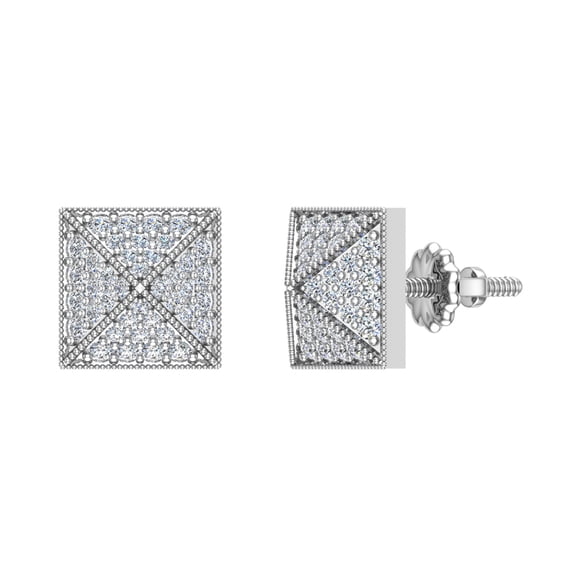 Diamond Stud Earrings Pyramid Style 10K White Gold 0.40 CT TW