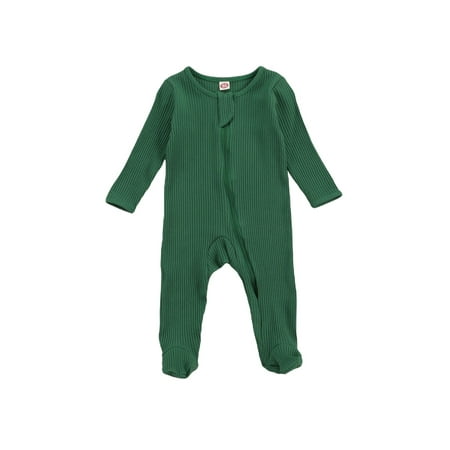 

IZhansean Unisex Newborn Baby Girl Boy Footie Pajamas Sleeper Knitted Romper Jumpsuit Fall Solid Outfits Clothes Green 0-3 Months