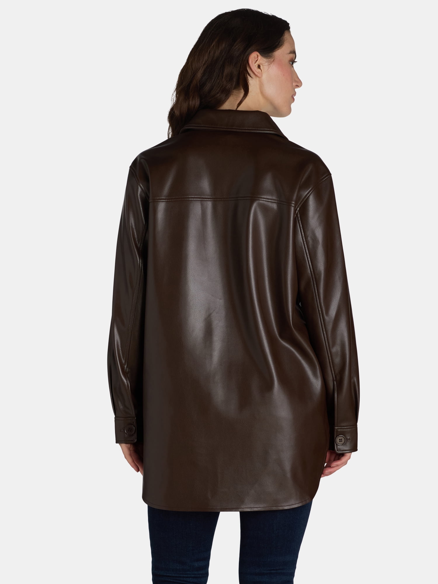 Time and Tru Women's Faux Leather Shacket, Sizes XS-XXXL