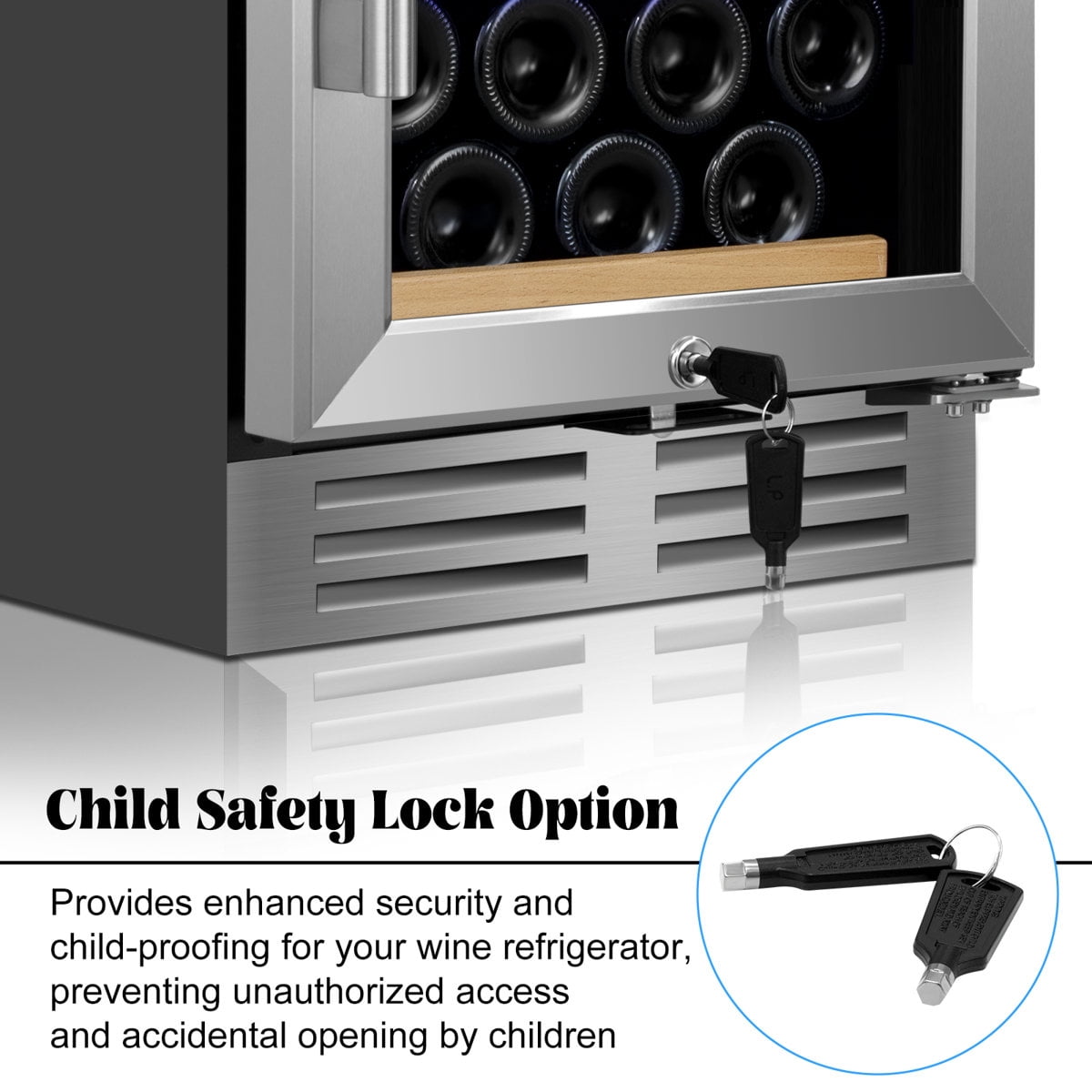 15 Inch 30 Bottle Wine Refrigerator Mini Wine Cooler Built-in and Freestanding with Built-In Light