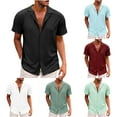 thumbnail image 6 of ZCFZJW Casual Button Down T-Shirts for Men Trendy Summer Short Sleeve Crochet Knit Lapel V Neck Plain Tees Shirt Loose Lightweight Comfy Beach Hawaiian Tops Green L, 6 of 6