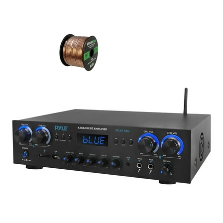 Pyle PDA77BU 4-Channel Home Theater Bluetooth MP3/USB/SD/RCA/AUX FM Radio Receiver  with 50 ft 16 Gauge Speaker Wire