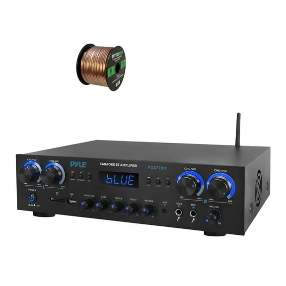 Pyle PDA77BU 4-Channel Home Theater Bluetooth MP3/USB/SD/RCA/AUX FM Radio Receiver  with 50 ft 16 Gauge Speaker Wire