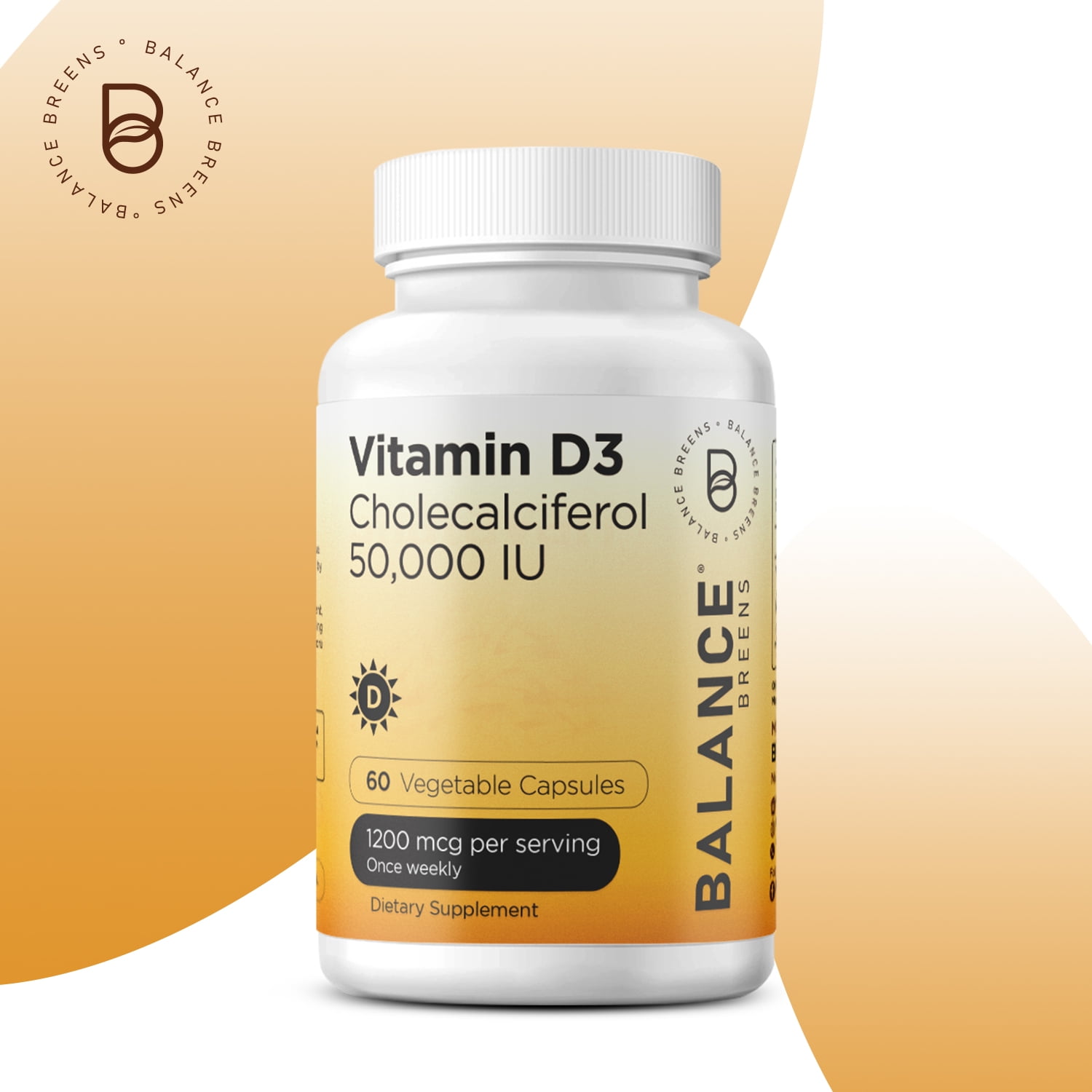 Vitamin D3 50,000 IU - 60 Veggie Capsules - High Potency Gluten, Free Non-GMO Supplement by Balance Breens