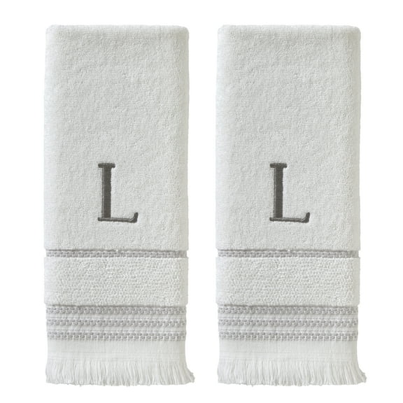 SKL Home Casual Monogram Hand Towel (2-Pack), "L", White