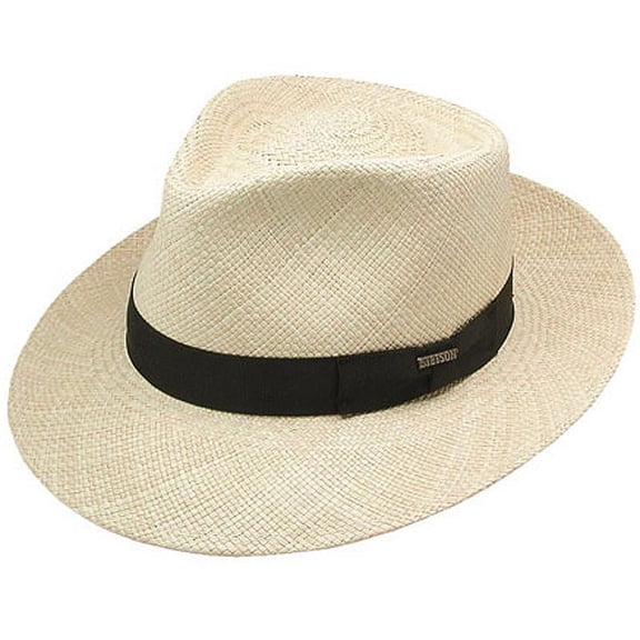 Retro Panama Straw Fedora Hat - L - Natural