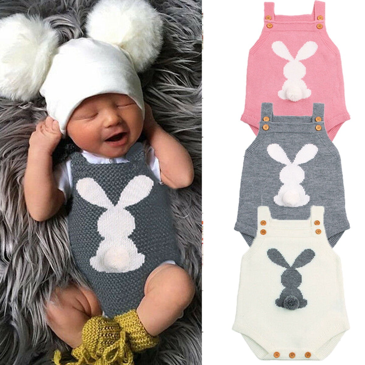 Newborn Cute Baby Girl Boy Knitted Infant Overall Bodysuit Clothes Outfit Romper 